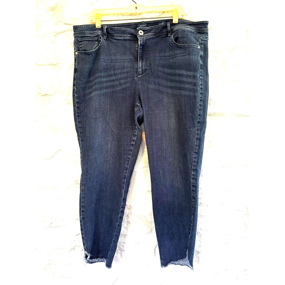 J Jill Denim Authentic Fit Slim Ankle Jeans Womens 18 Dark Wash Stretch Raw Hem